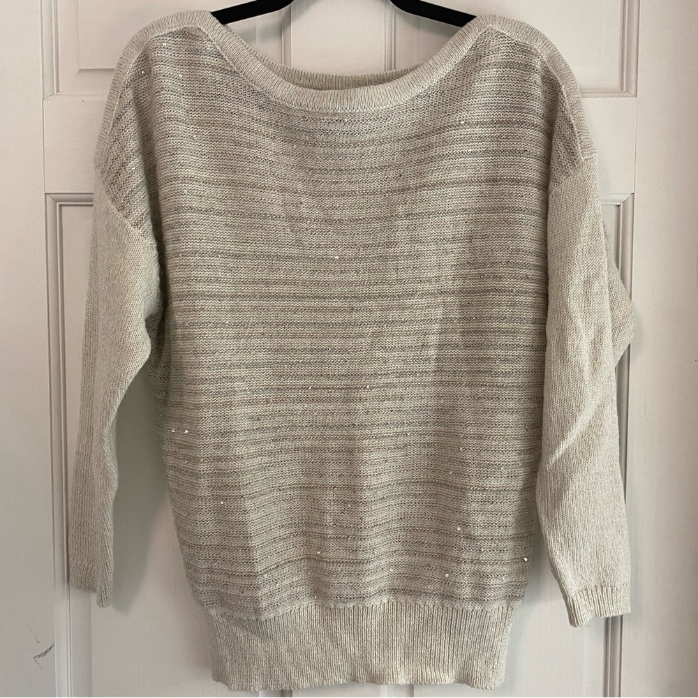 AGB Cream and Silver Sequin‎ Small Boatneck Sweater Small/S C